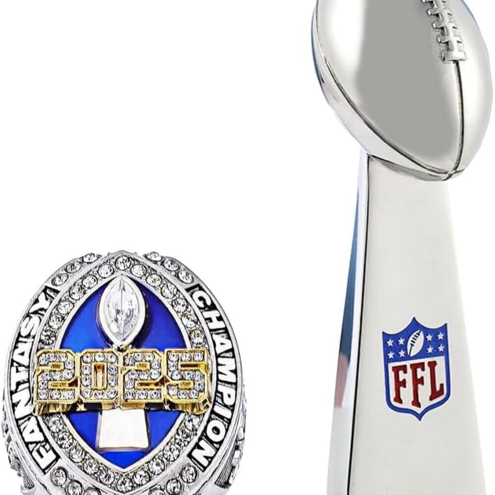 Fantasy Football Championship Ring Trophy Heavy Gold Silver Tone 10